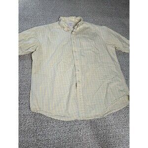 Brooks Brothers Button Down Shirt Men L Yellow/Blue/White Plaid Short Sleeve